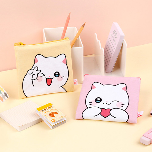 Meow Man Cute Cat Mini Canvase Flat Zipper Pouch