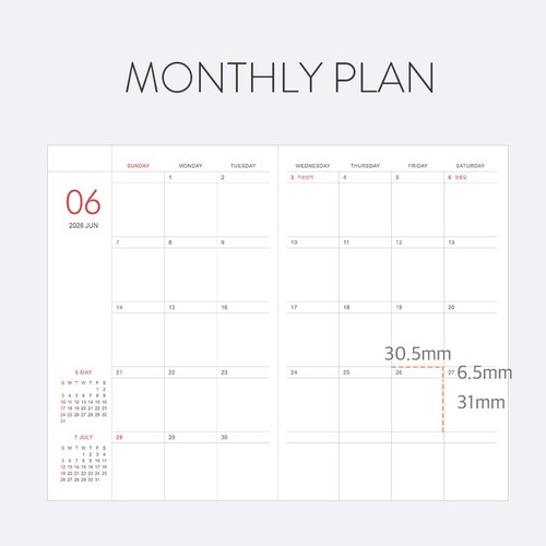 The spacious monthly plan grid for detailed scheduling and appointments.