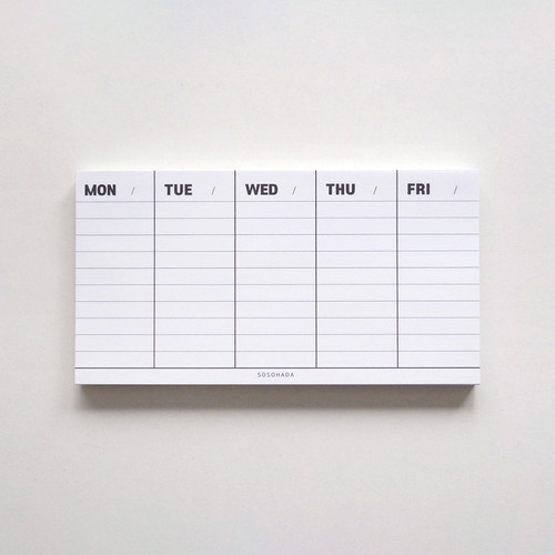 Black Monday to Friday Weekday Planner Notepad