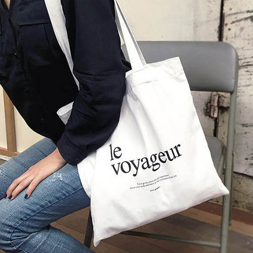 Le voyageur white cotton shoulder tote bag 