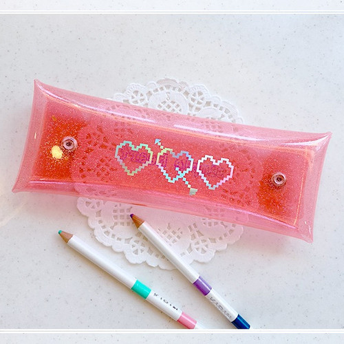 N.IVY Simple heart glitter folding pencil case