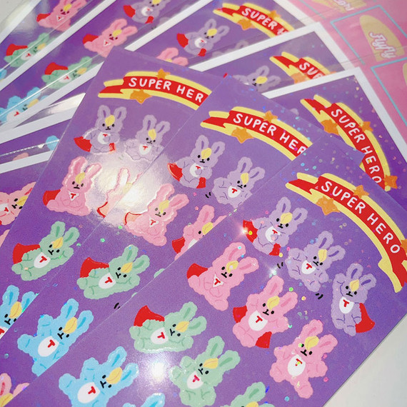 FlyFlyUnicorn Super Hero Rabbit Glitter Paper Sticker 