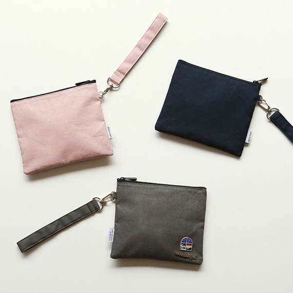Dailylike Oxford cotton flat zipper pouch with a strap