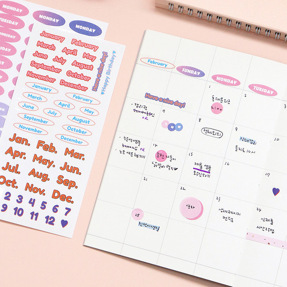 Usage example - Indigo Months of the year PET clear sticker