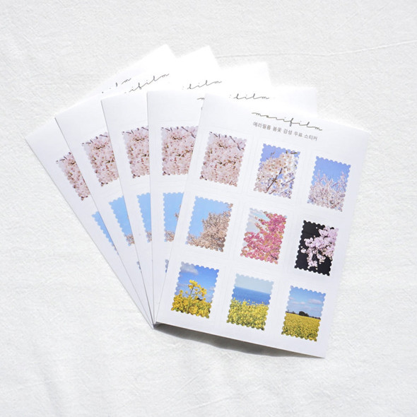 Meri Film Spring flowers post stamp sticker sheets set