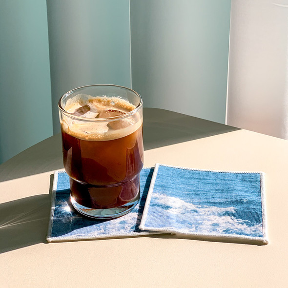 Usage example - Meri Film Refreshing Ocean Waves Fabric Drink Coaster