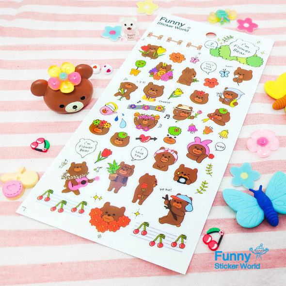 Funny Sticker Flower Bear PVC Clear Sticker