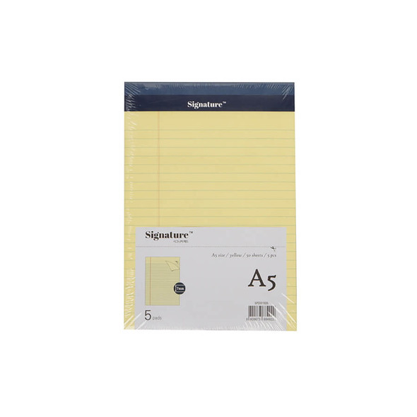Deli Signature A5 Yellow Lined Note pads Set of 5