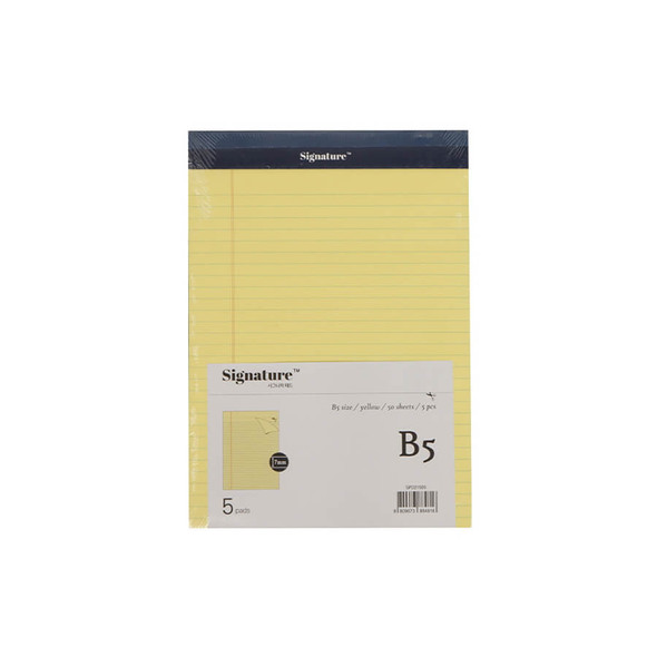 Deli Signature B5 Yellow Lined Note pads Set of 5