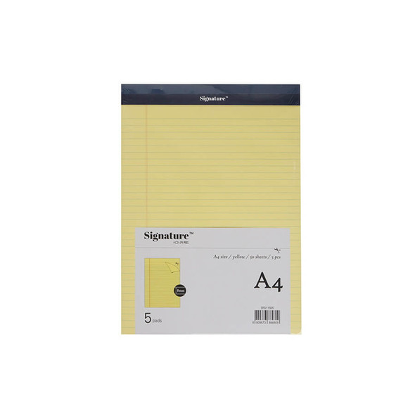 Deli Signature A4 Yellow Lined Note pads Set of 5