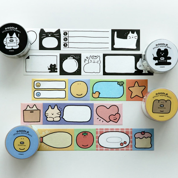 Iconic Doodle Sticky Memo Roll Tape