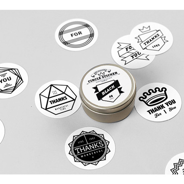 Black circle sticker set with tin case