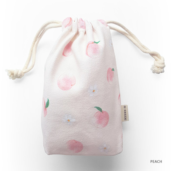 Peach - Pattern medium cotton drawstring pouch
