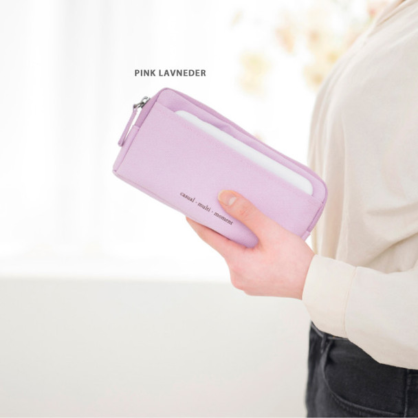 Pink lavender - Byfulldesign Oxford multi pocket long zipper pouch
