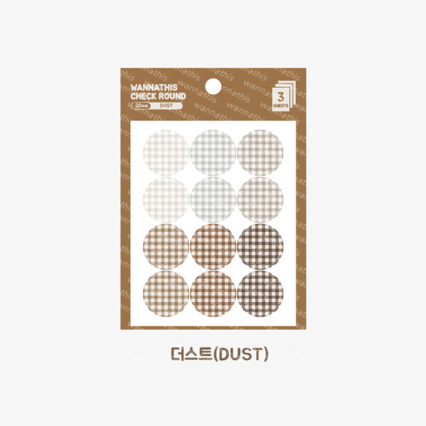 Dust - Wanna This Round check 20 mm deco sticker set of 3 sheets