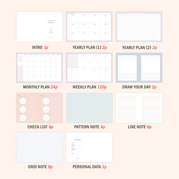 Planner section - ICONIC Bubbly dateless weekly diary planner