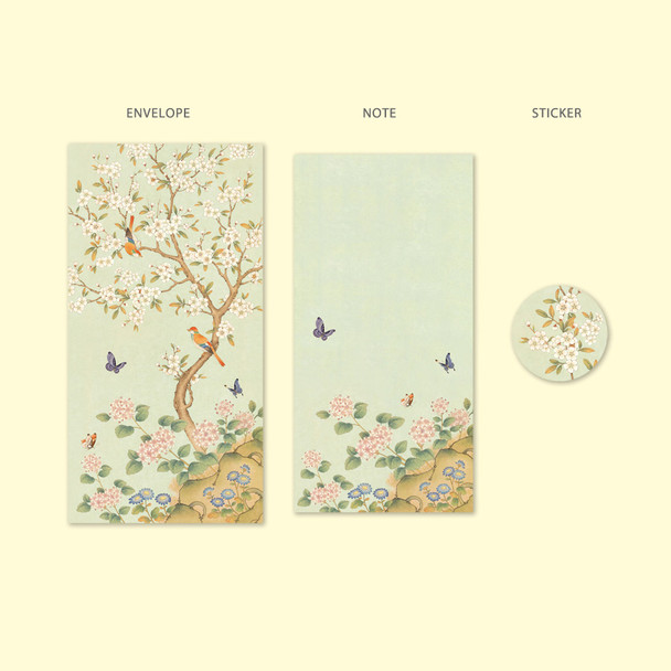 OCHAE Minhwa 4 Envelopes 4 Notes and 4 Stickers Set