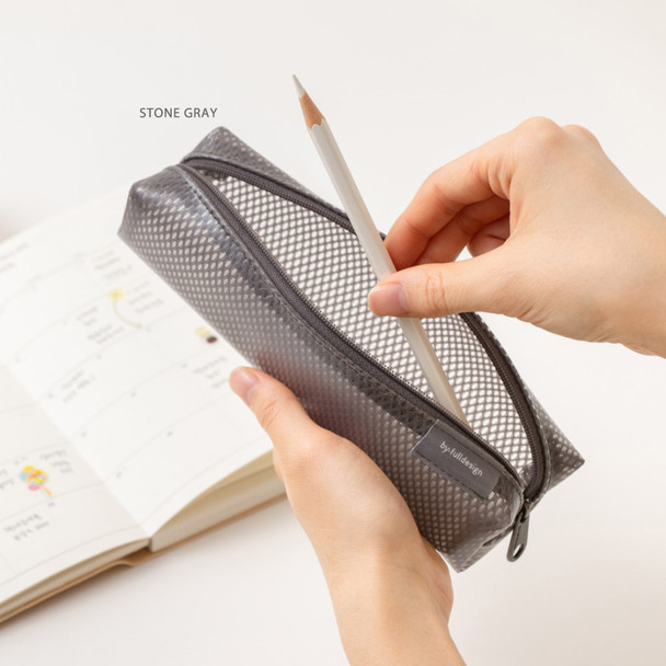 Stone Gray - Byfulldesign Eco Friendly Coated Mesh Zipper Pencil Case