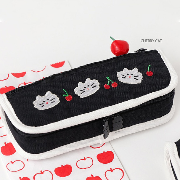 Cherry cat - ROMANE Brunch Brother Cotton Zipper Pencil Case