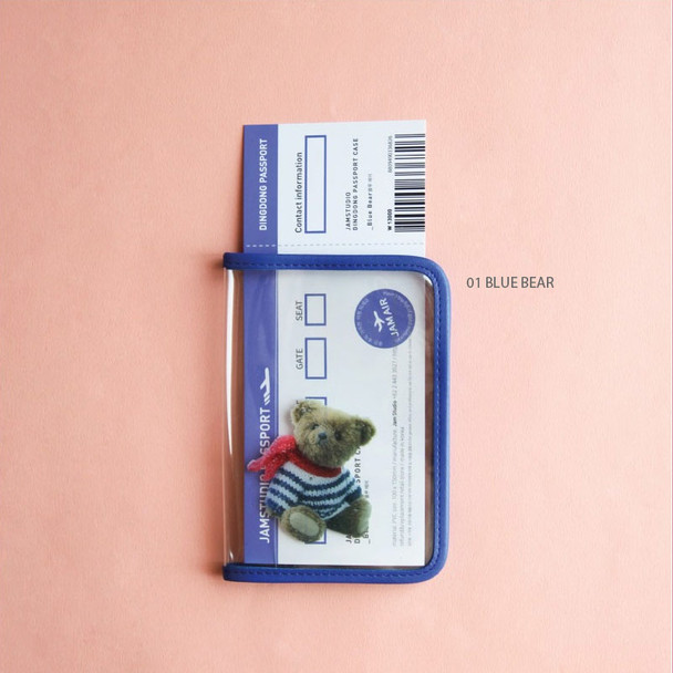 01 blue bear - Jam studio Dingdong Travel Passport Case Holder