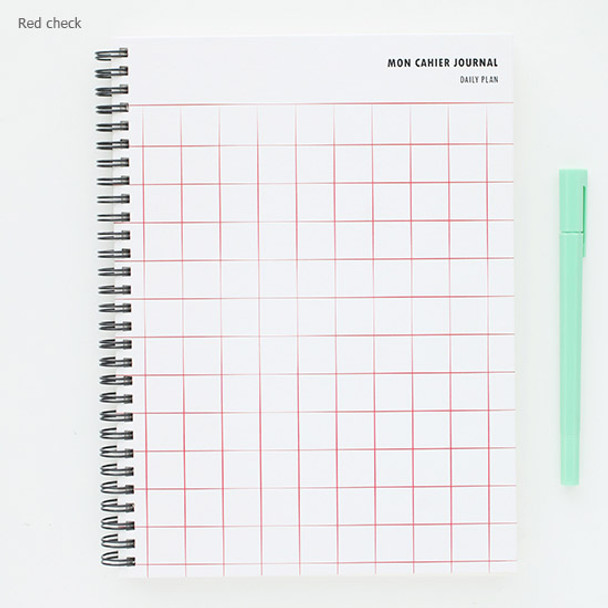 Red check - Mon cahier wirebound large undated daily planner