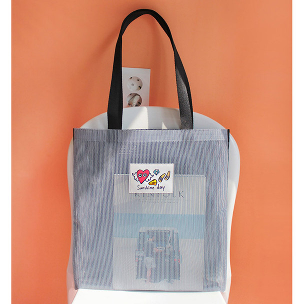 Gray - Hello sunshine day mesh eco tote bag 
