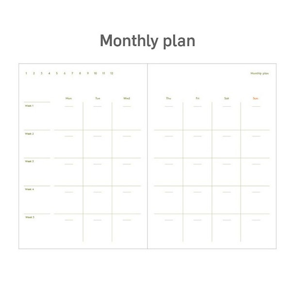 Monthly plan - 12 months dateless weekly diary planner