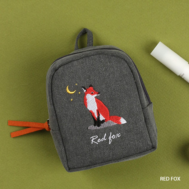 Red fox - Wanna This Tailorbird embroidered lipstick pouch bag ver3