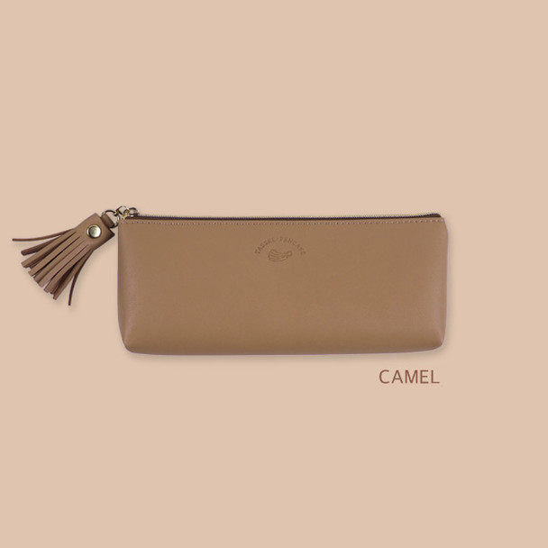 Camel - Rihoon Tassel PU zipper pencil case pen pouch