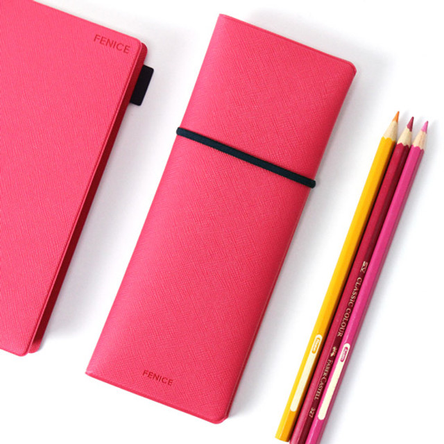 Pink - Fenice Office pencil case with elastic band Pink - Fenice Office pencil case with elastic band