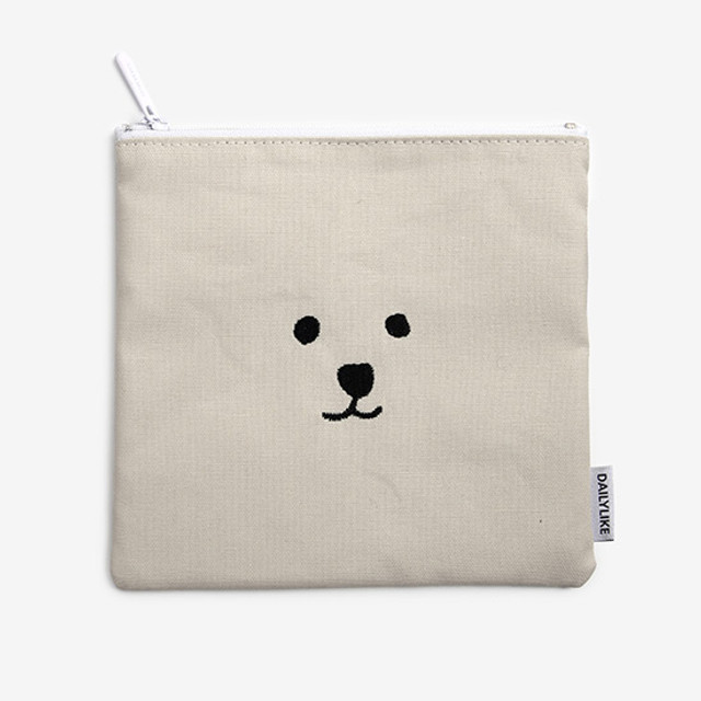 Dailylike Embroidery rectangle fabric zipper pouch - Face Dailylike Embroidery rectangle fabric zipper pouch - Face