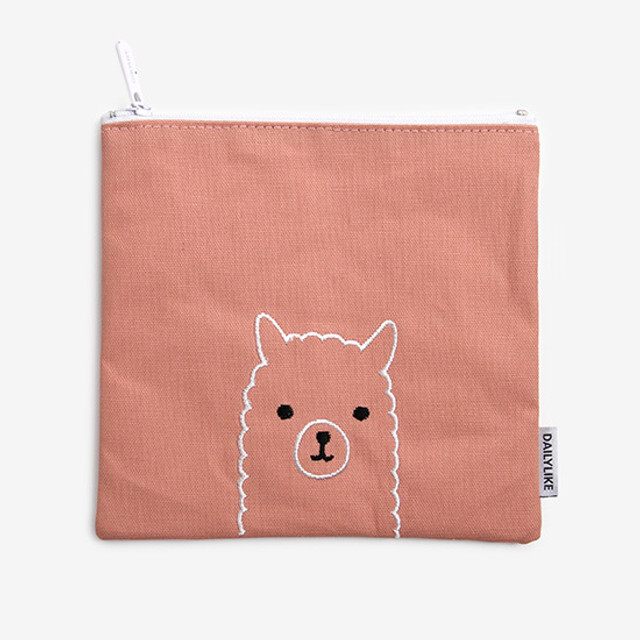 Dailylike Embroidery rectangle fabric zipper pouch - Alpaca Dailylike Embroidery rectangle fabric zipper pouch - Alpaca