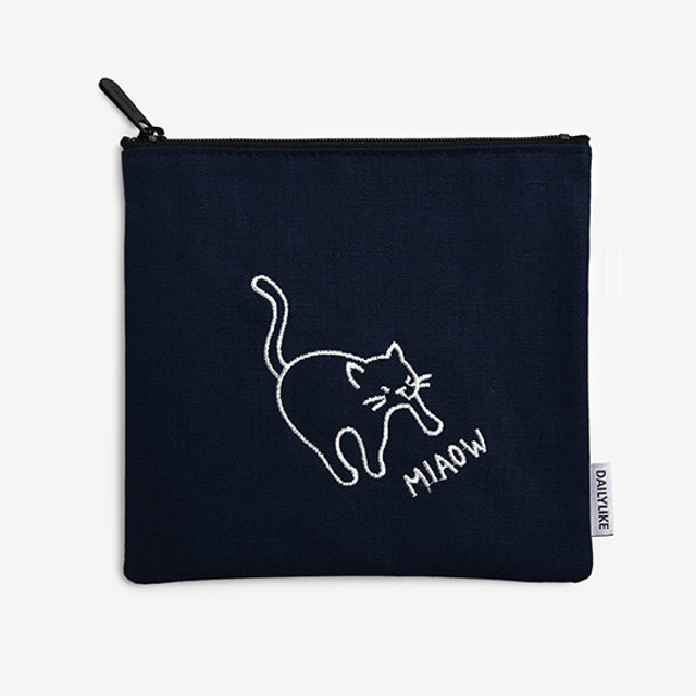 Dailylike Embroidery rectangle fabric zipper pouch - Miaow Dailylike Embroidery rectangle fabric zipper pouch - Miaow