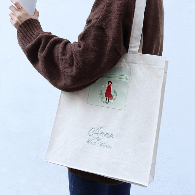 Pastel Green - Bookfriends Anne of green gables cotton shoulder bag