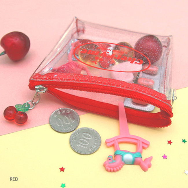 Red - Second Mansion Cherry me twinkle PVC zip coin wallet pouch