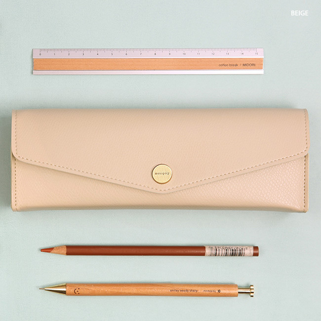 Beige - Monopoly Classy snap button pocket pencil case pouch