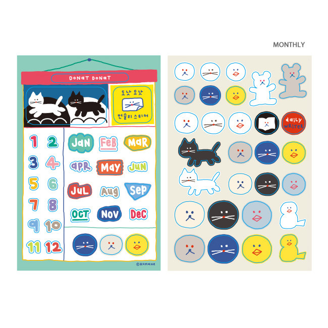 Monthly - ROMANE Donat Donat removable deco sticker 2 sheets set