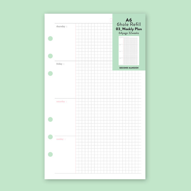 Second Mansion Weekly plan 6-ring A6 planner notebook refill