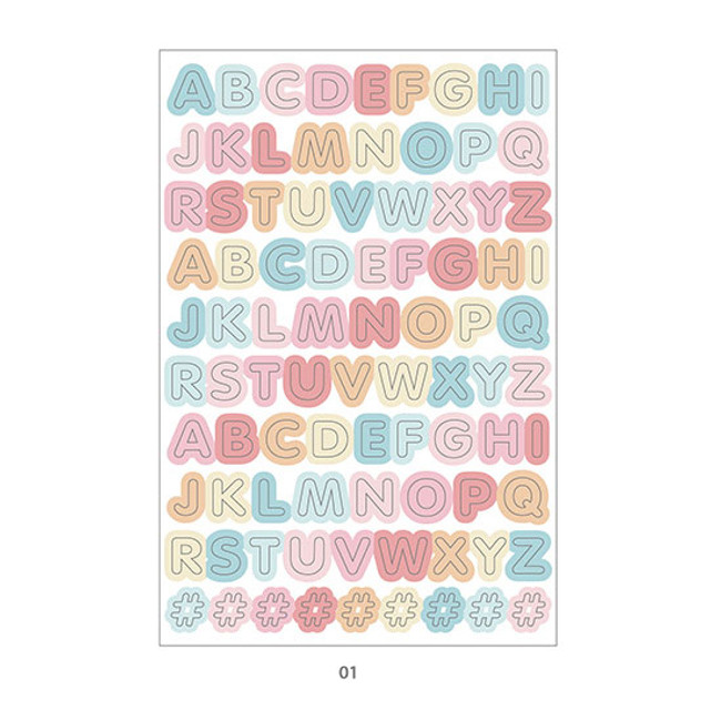 01 - PLEPLE Alphabet gradation paper deco sticker sheet