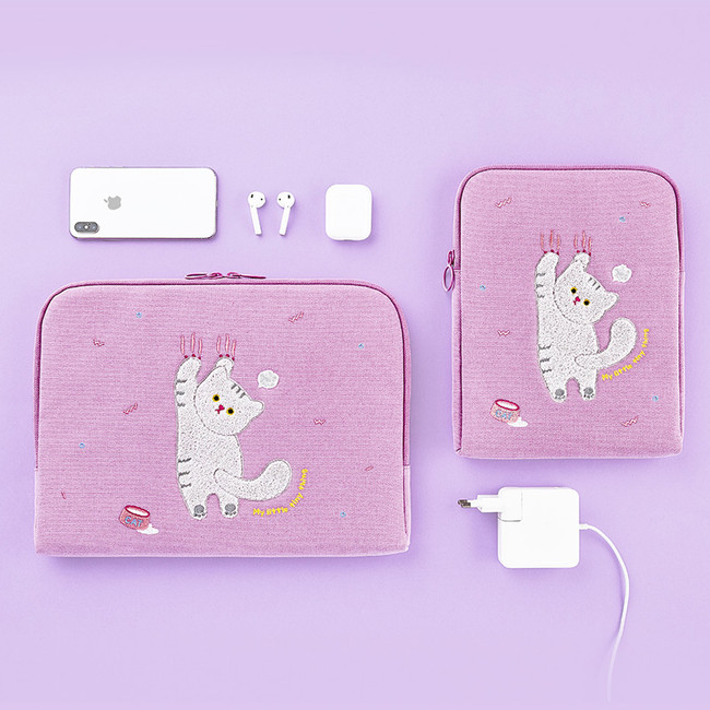Milk cat boucle canvas iPad laptop sleeve pouch case