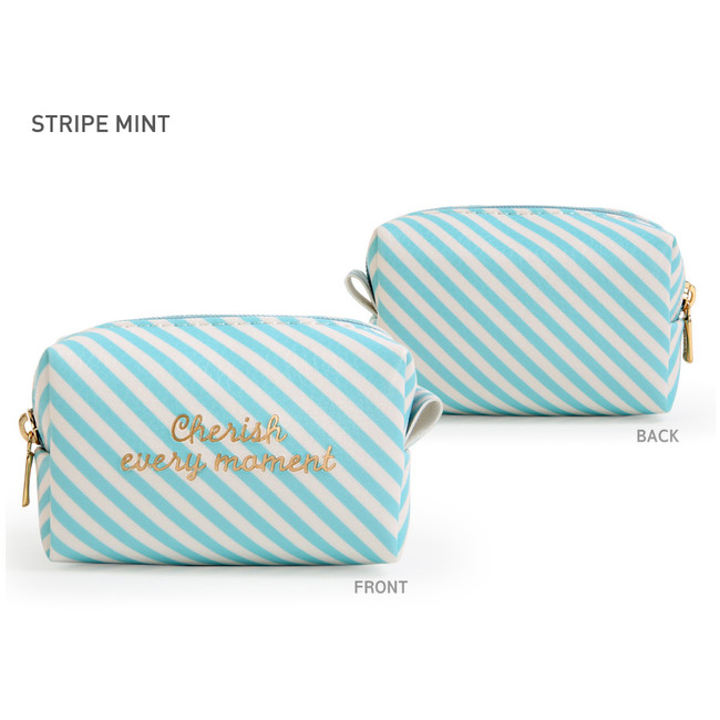 Stripe Mint - Monopoly Cherish every moment small PU zipper pouch case