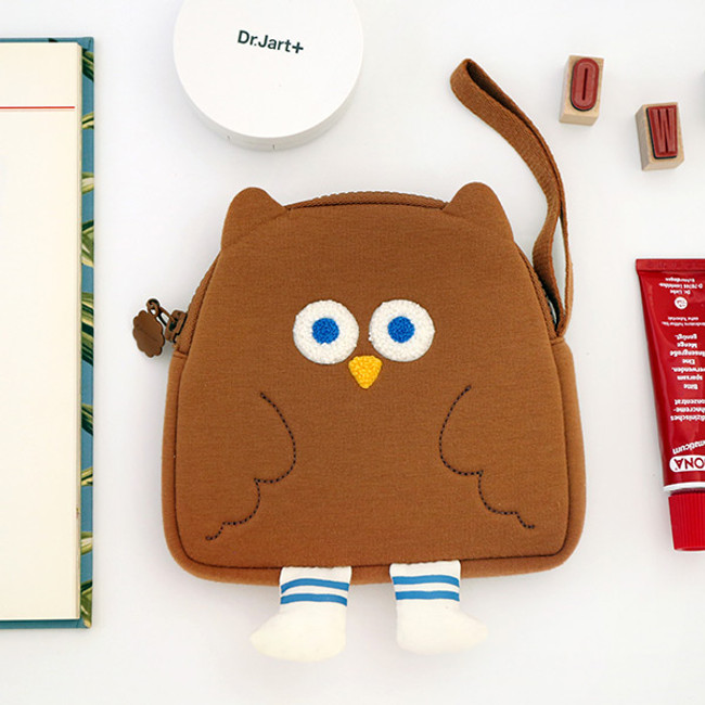 ROMANE Brunch Brother Fly owl zipper pouch with strap