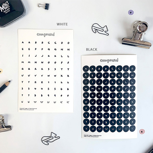 03 White Black set - gyou Compound Alphabet deco sticker set