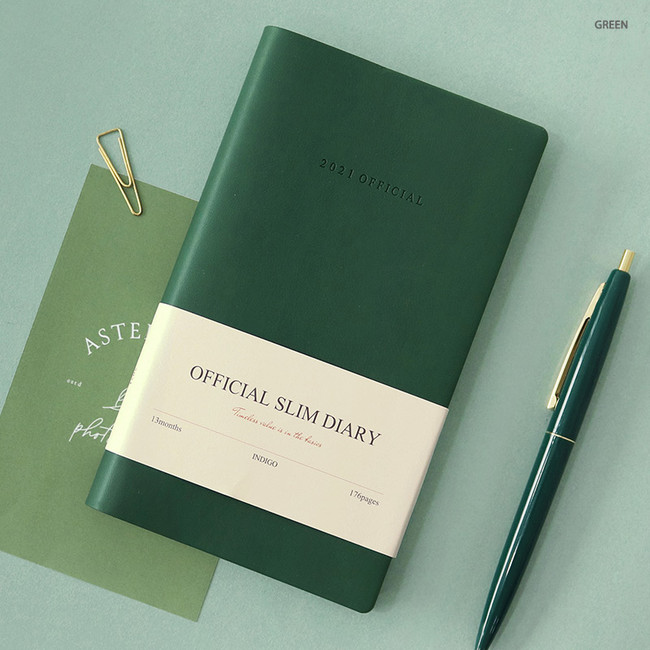 Green - Indigo Official slim dateless weekly diary planner