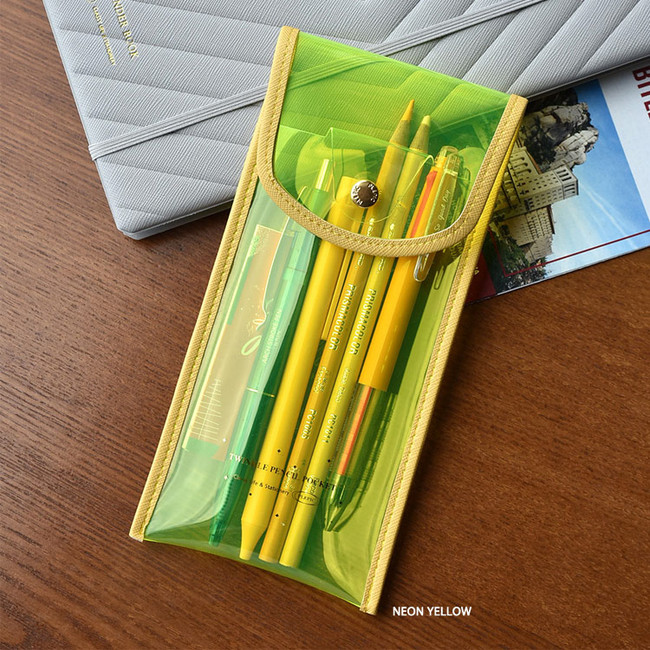 Neon Yellow - Play Obje Twinkle translucent PVC pencil case pouch