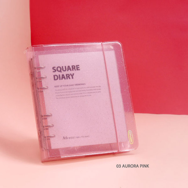 03 Aurora pink - Jam Studio Square 6-ring A6 wide dateless monthly planner