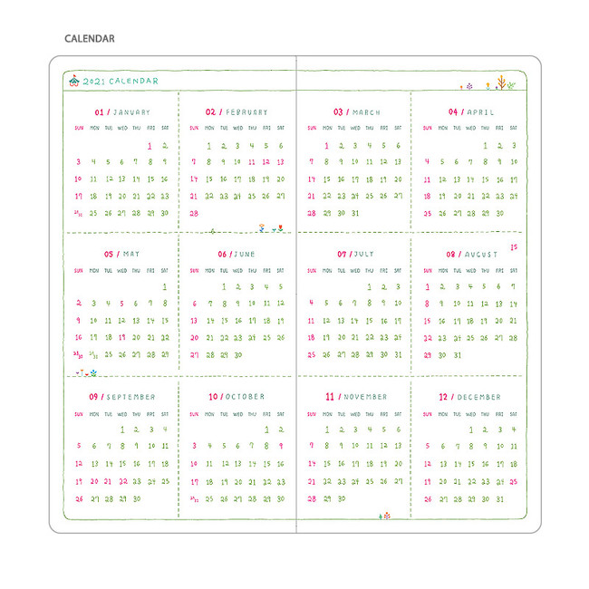 Calendar - MINIBUS 2021 Zoo pocket illustration dated weekly diary scheduler