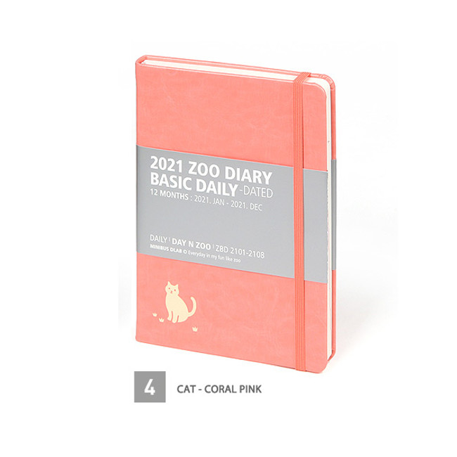 04 Cat - Coral Pink - MINIBUS 2021 Zoo basic dated daily diary scheduler