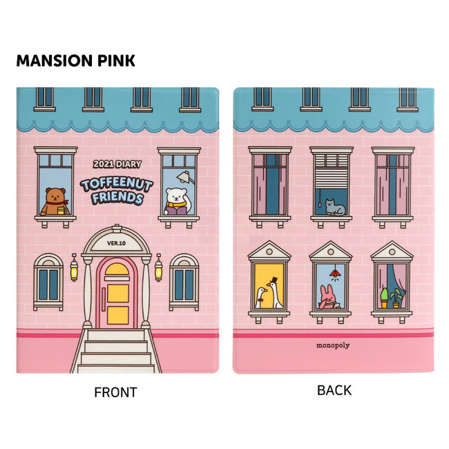 Mansion Pink - Monopoly 2021 Toffeenut friends dated weekly diary with pen