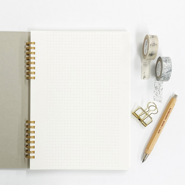 Blank papers - O-check Vintage gray twin ring dots grid notebook